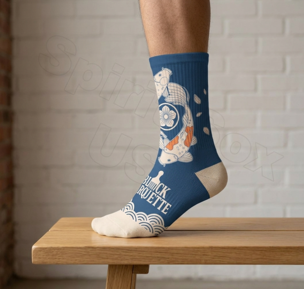 Black Marquette Koi Wave Performance Socks