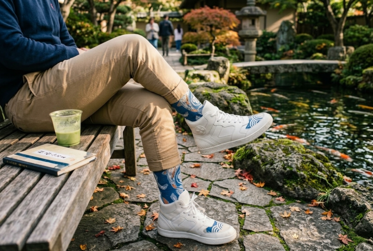 Black Marquette Koi Wave Performance Socks