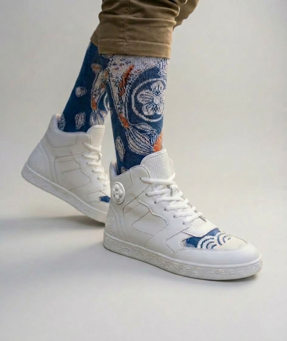 Black Marquette Koi Wave Performance Socks