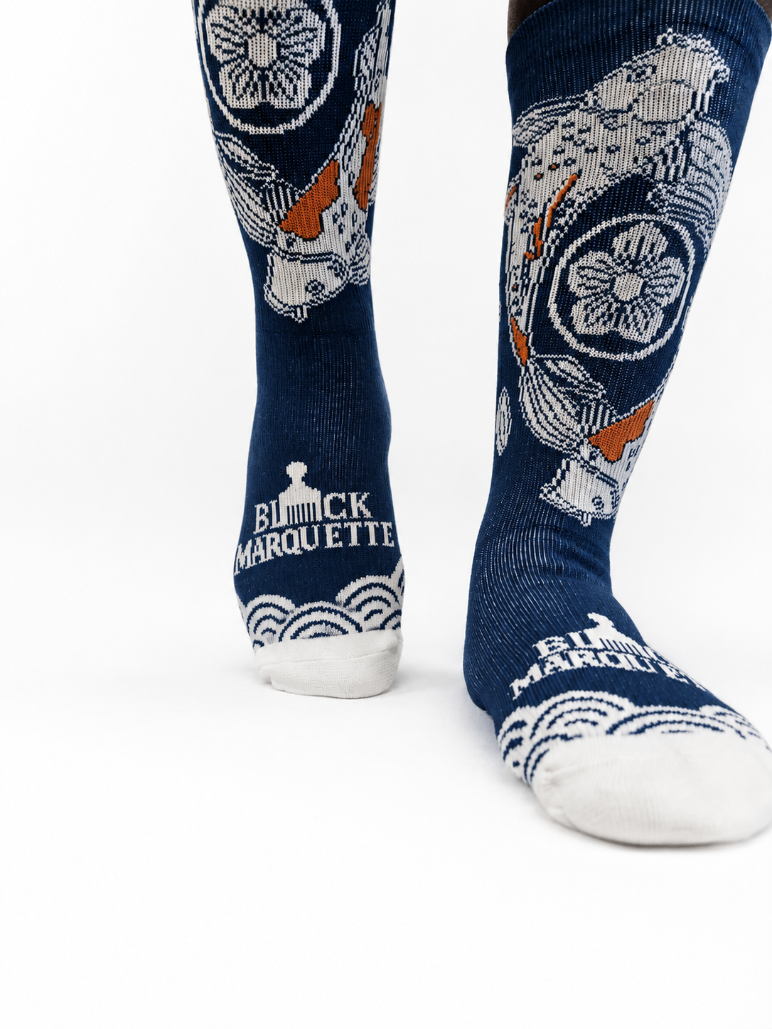 Black Marquette Koi Wave Performance Socks