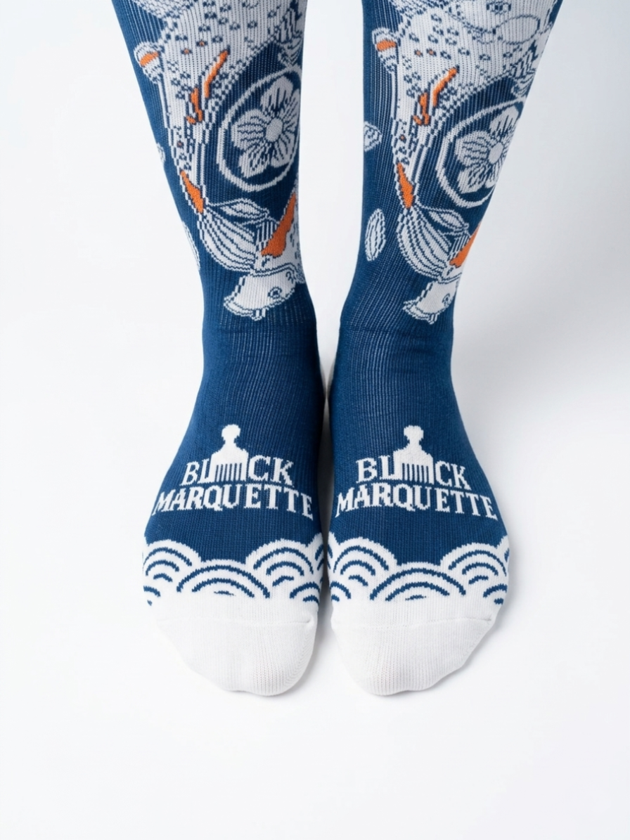 Black Marquette Koi Wave Performance Socks